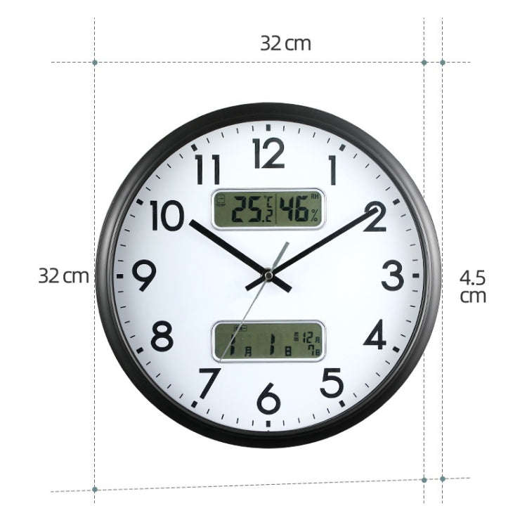 13 Inch Dual-screen LED Display Wall Clock Living Room Temperature And Humidity Calendar Multi-fu...
