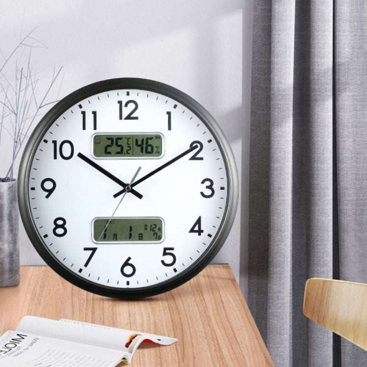 13 Inch Dual-screen LED Display Wall Clock Living Room Temperature And Humidity Calendar Multi-fu...