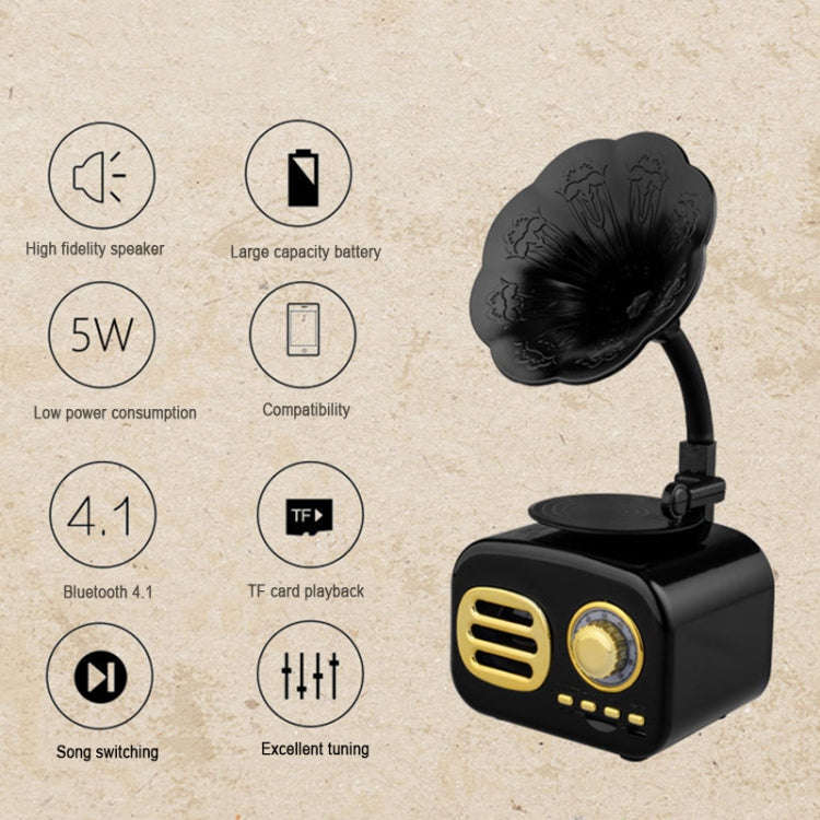 Ft-05 Wireless Retro Bluetooth Speaker Gramophone Mini Player, Gold, Pink, Walnut, Red, Black