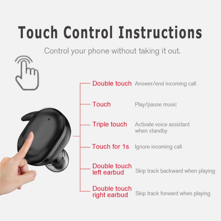 Y30 Wireless Bluetooth Headset 5.0 In-Ear Mini Earphone, Black