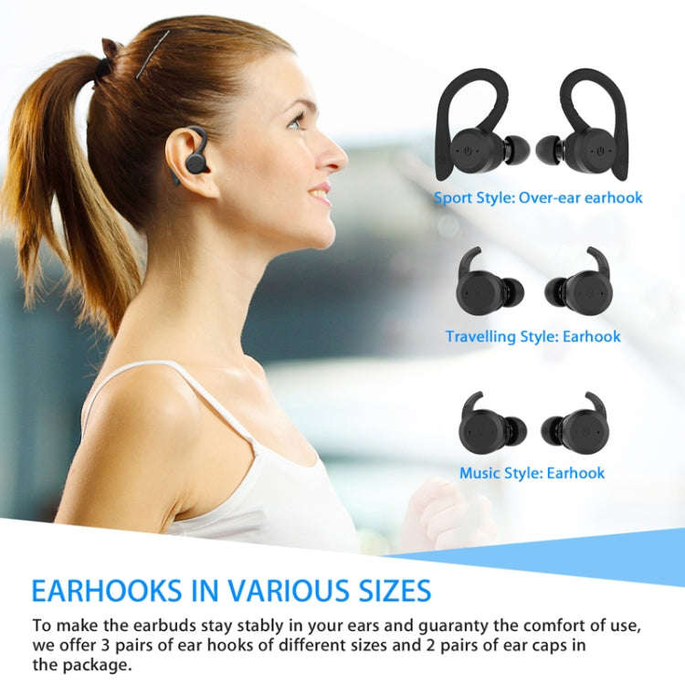 BE1032 Ear-mounted Waterproof Sports TWS Wireless Bluetooth Earphone, Black, Fluorescent Green, R...