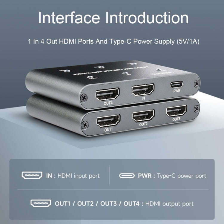 Waveshare 23738 4K HDMI Splitter, 1 In 4 Out, Share One HDMI Source, 23738