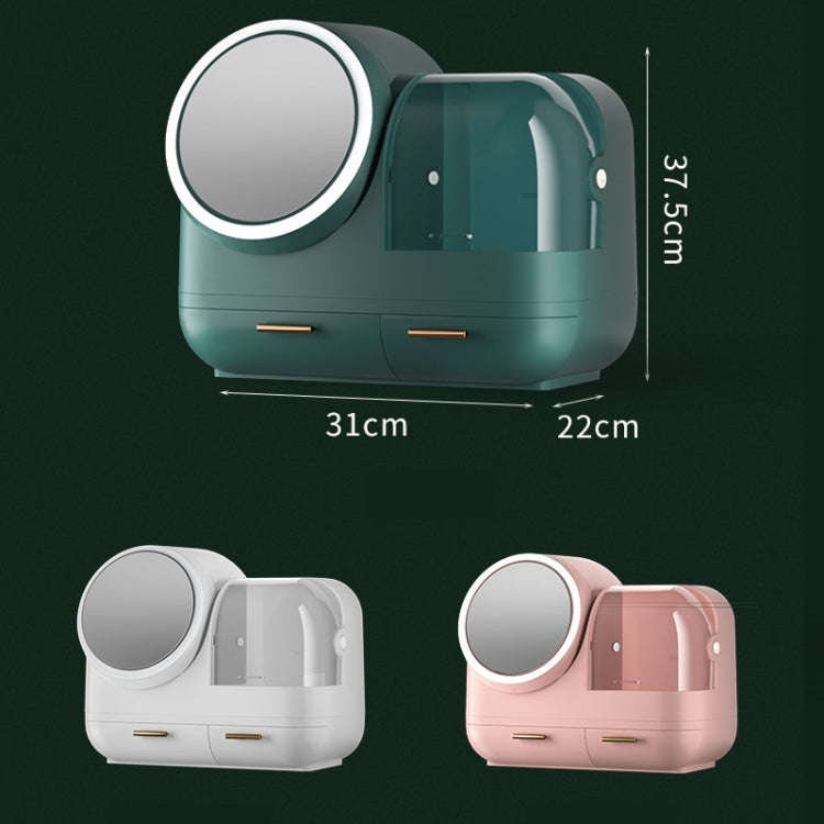 Mirror Desktop Makeup And Dustproof Drawer Storage Box With LED Light, Green LED Model, Pink LED ...