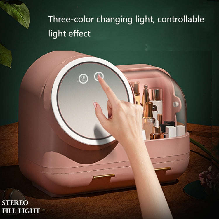 Mirror Desktop Makeup And Dustproof Drawer Storage Box With LED Light, Green LED Model, Pink LED ...