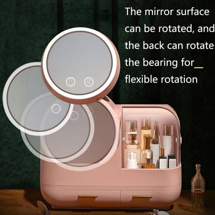 Mirror Desktop Makeup And Dustproof Drawer Storage Box With LED Light, Green LED Model, Pink LED ...
