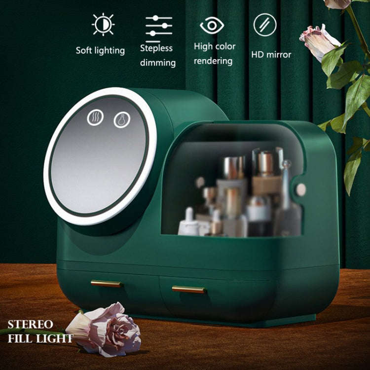 Mirror Desktop Makeup And Dustproof Drawer Storage Box With LED Light, Green LED Model, Pink LED ...