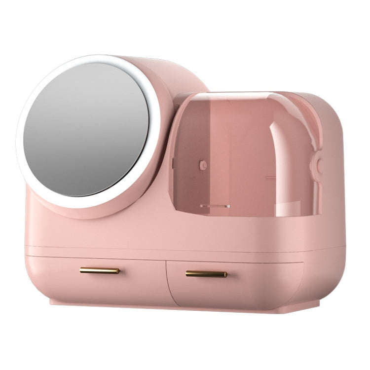 Mirror Desktop Makeup And Dustproof Drawer Storage Box With LED Light, Green LED Model, Pink LED ...