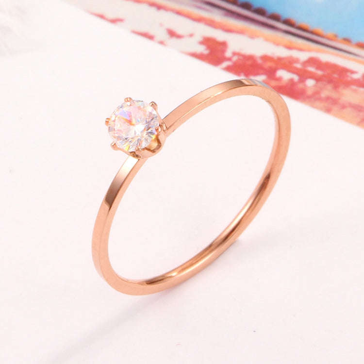 Very Fine Six-Claw Single Diamond Ring Diamond-Set Titanium Steel Women Ring, US Size 3, US Size ...