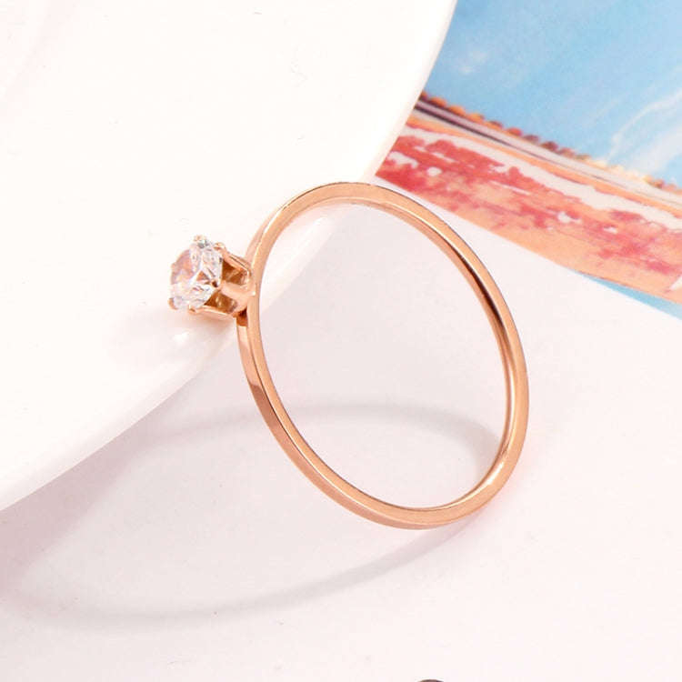 Very Fine Six-Claw Single Diamond Ring Diamond-Set Titanium Steel Women Ring, US Size 3, US Size ...
