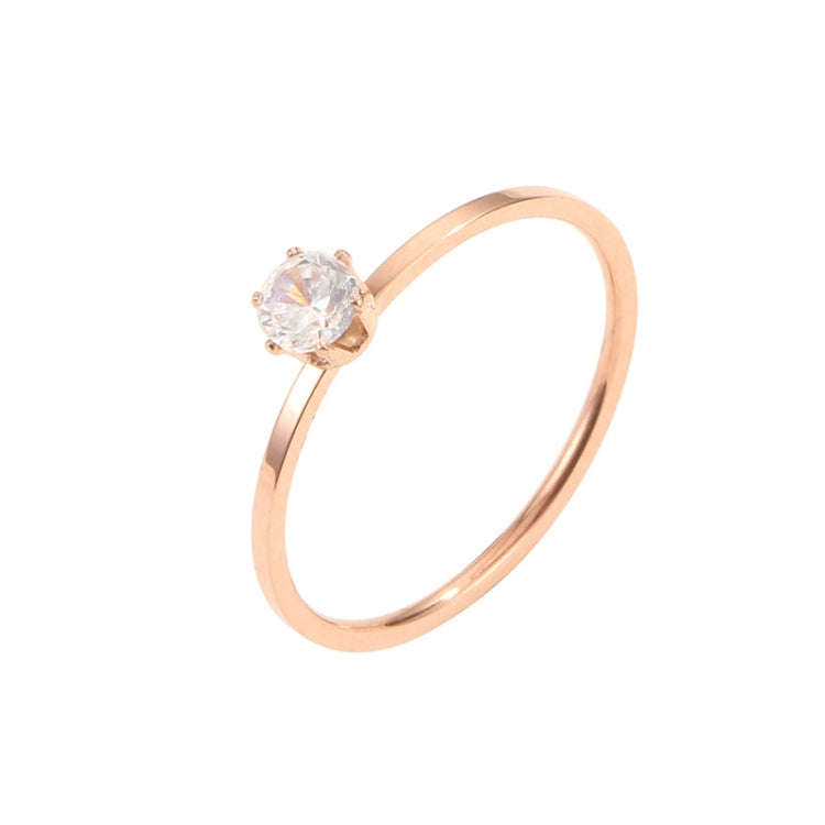Very Fine Six-Claw Single Diamond Ring Diamond-Set Titanium Steel Women Ring, US Size 3, US Size ...