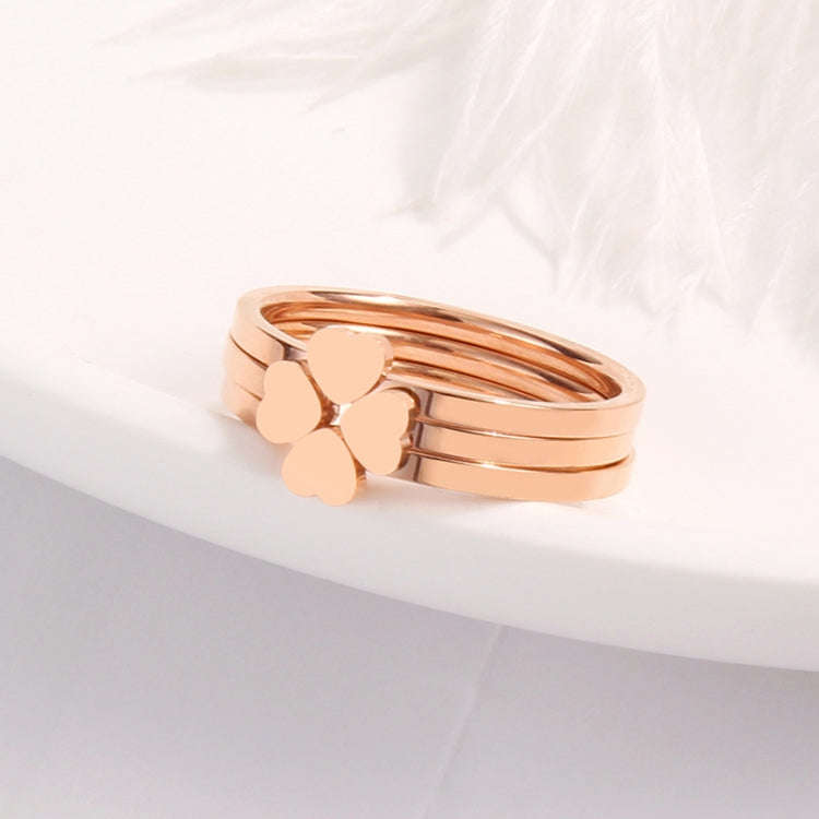 3 In 1 Titanium Steel Peach Heart Combination Four-Leaf Clover Couple Ring, US Size 5, US Size 6,...