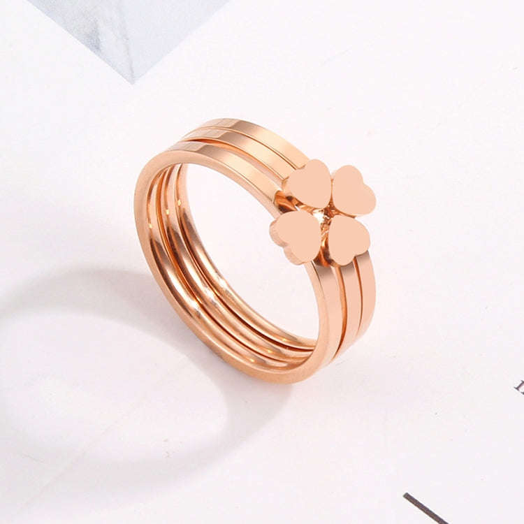 3 In 1 Titanium Steel Peach Heart Combination Four-Leaf Clover Couple Ring, US Size 5, US Size 6,...