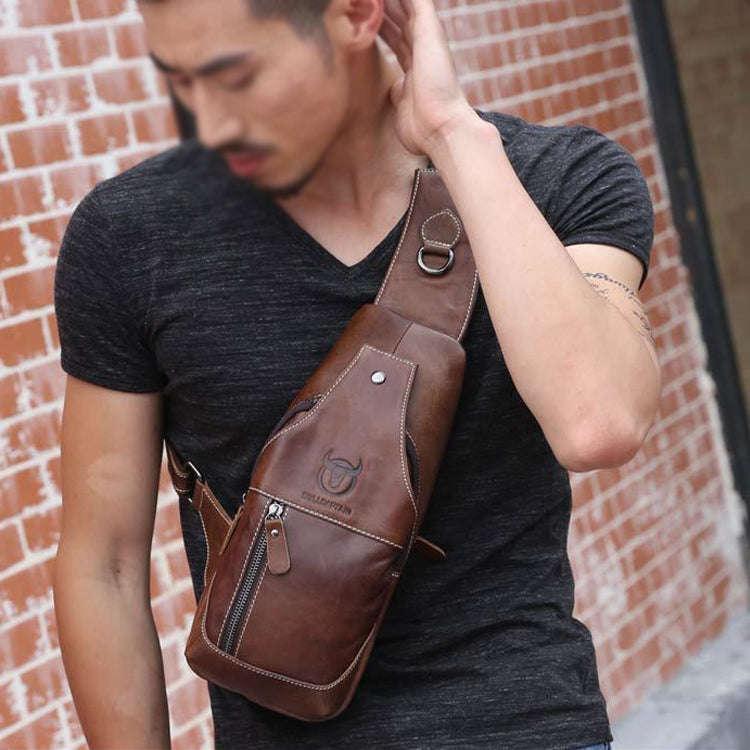 BULL CAPTAIN 019 Retro Men Leather Crossbody Shoulder Bag First-Layer Cowhide Chest Bag, Colour: ...