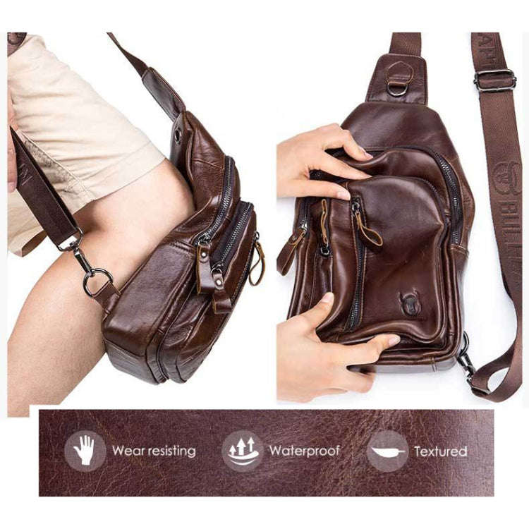 BUFF CAPTAIN 100 Men Leather Crossbody Shoulder Bag First-Layer Cowhide Multi-Function Sports Cas...