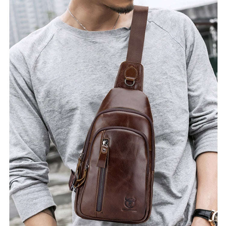 BUFF CAPTAIN 100 Men Leather Crossbody Shoulder Bag First-Layer Cowhide Multi-Function Sports Cas...