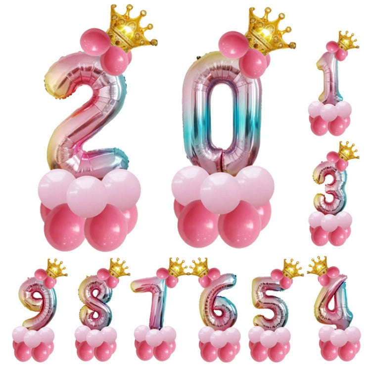 T2001 Birthday Gradient Digital Crown Aluminum Film Balloon Set