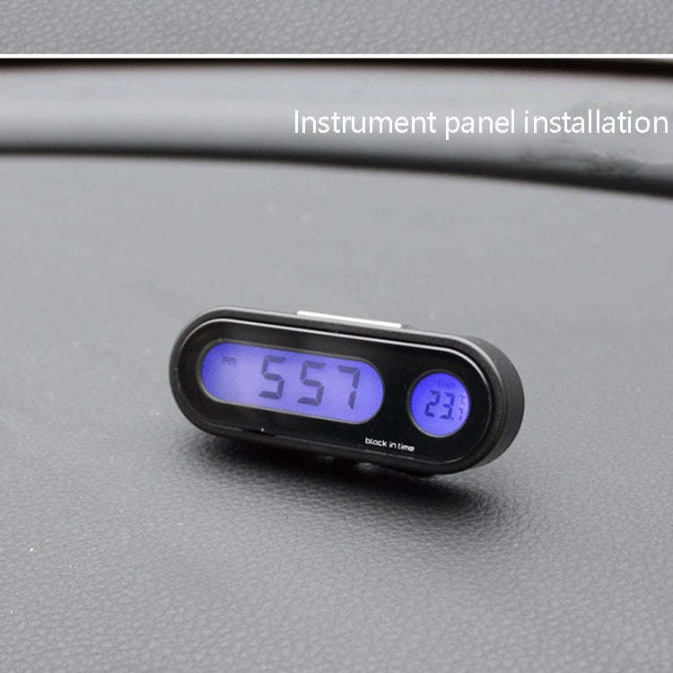 K02 Car Electronic Clock Temperature Meter Night Light LED Temperature Time Meter, 2 in 1 Black B...