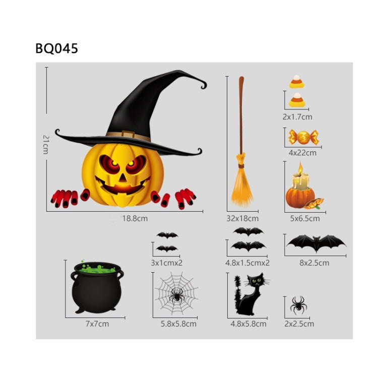 Halloween Decoration Stickers Pumpkin Lamp Spider Ghost Electrostatic Stickers,Style:, BQ040ABCD-...