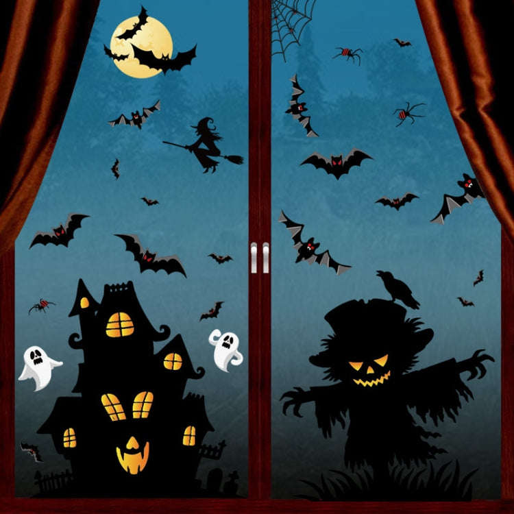 Halloween Decoration Stickers Pumpkin Lamp Spider Ghost Electrostatic Stickers,Style:, BQ040ABCD-...