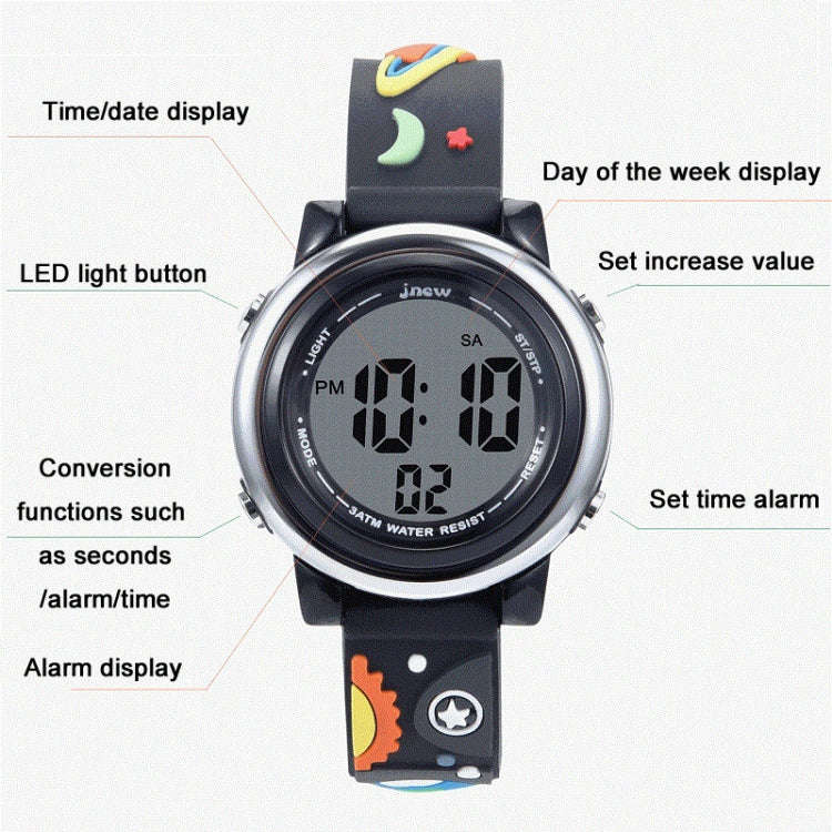 JNEW A380-86294 Children Waterproof Time Cognitive Cartoon Universe Colorful Backlight LED Electr...