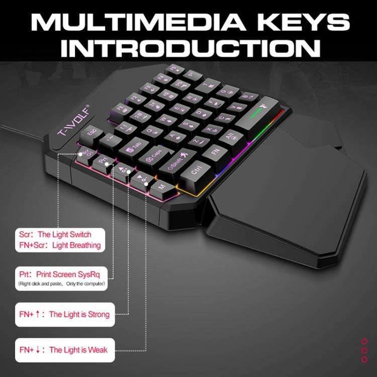 T-WOLF Mobile Gaming One-Handed KeyboardSpecification, T19 Keyboard, TF-900 Set, Keyboard +...