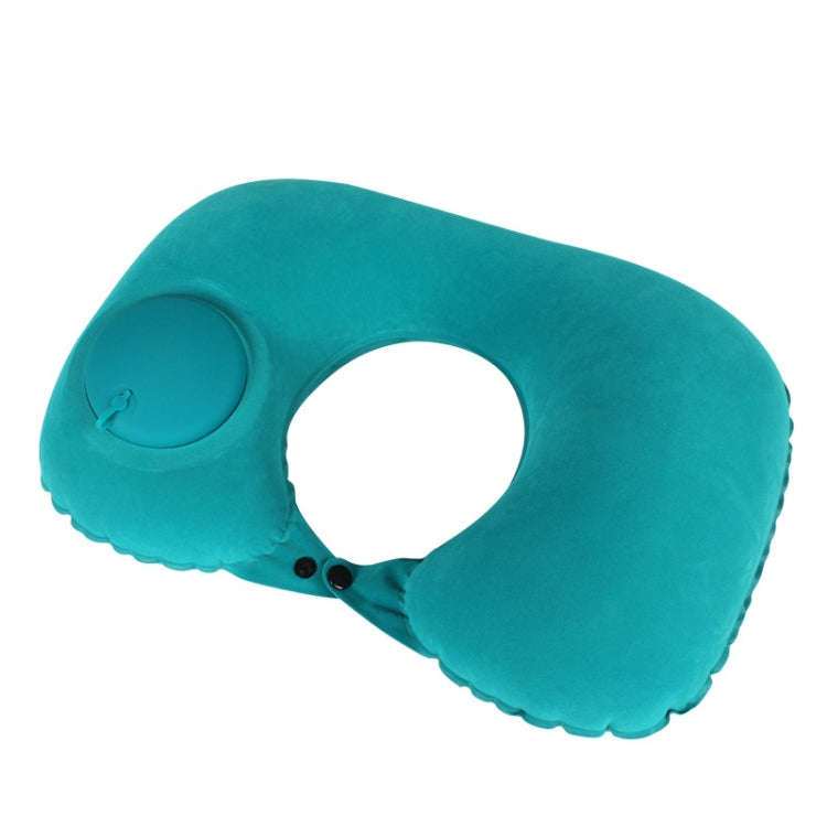 Travel Inflatable Press U-Shaped Neck Guard Pillow, Flocked U009-01Peacock Green , Flocked ...