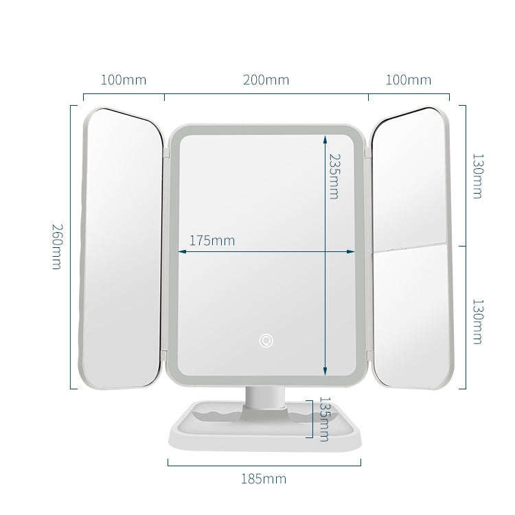 430 Three-Sided Folding LED Makeup Mirror Table Lamp, Plug-in Style, Charging Style, Three-color ...