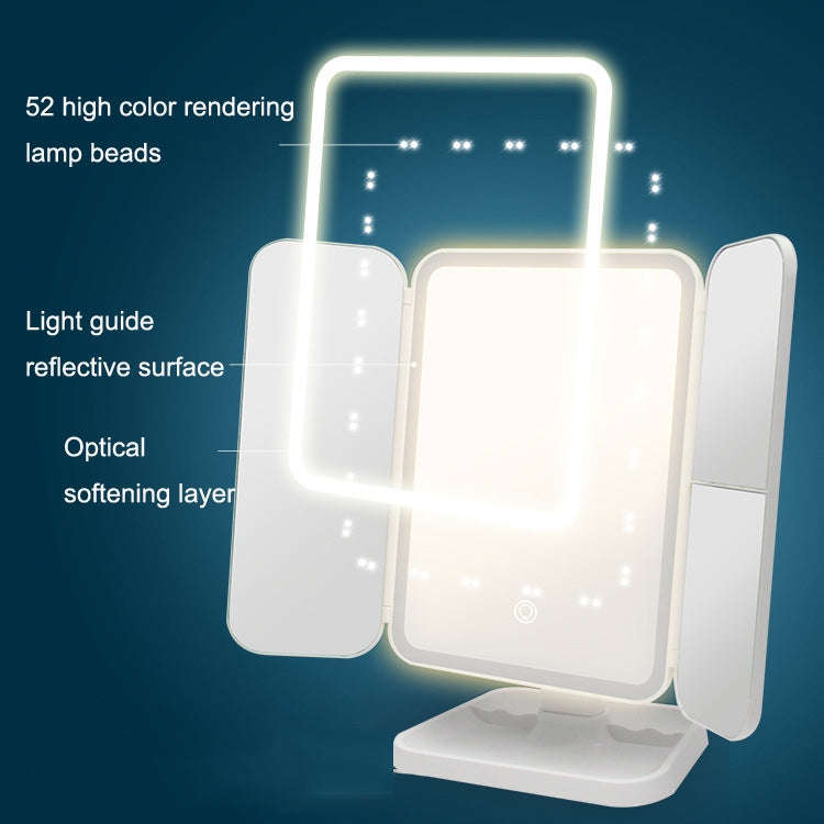 430 Three-Sided Folding LED Makeup Mirror Table Lamp, Plug-in Style, Charging Style, Three-color ...