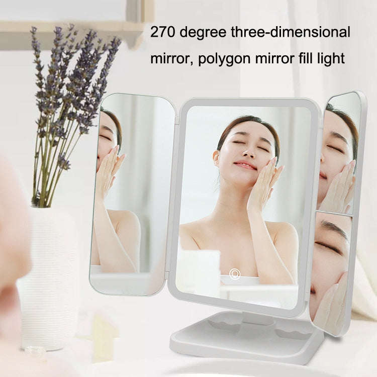 430 Three-Sided Folding LED Makeup Mirror Table Lamp, Plug-in Style, Charging Style, Three-color ...