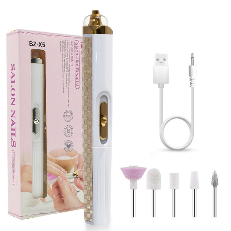 BZX5 5 In 1 USB Nail Polisher Peeling Manicure, Silver White, Rose Pink