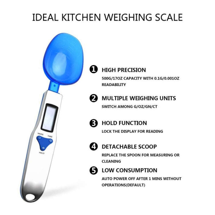 500g / 0.5g Kitchen Scale Electronic Measuring Spoon Scale With Three Spoons, 500g / 0.5g, 300g /...