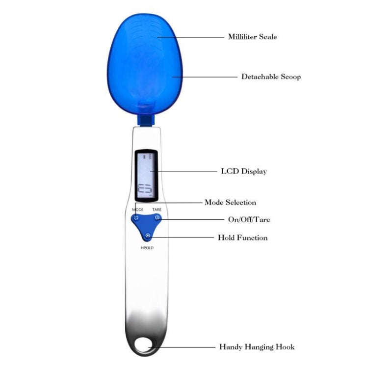 500g / 0.5g Kitchen Scale Electronic Measuring Spoon Scale With Three Spoons, 500g / 0.5g, 300g /...