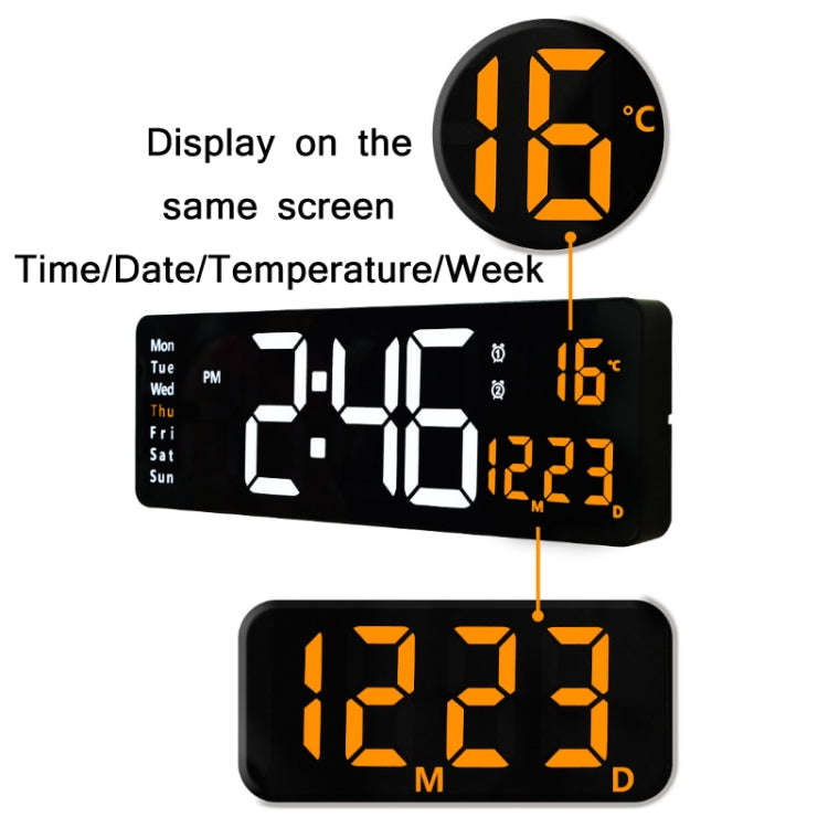 6626 Living Room Wall-Mounted Large Screen Display LED Digital Clock, 16 Inch White Temperature, ...