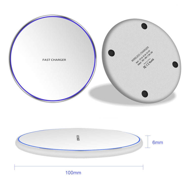 15W Metal Round Wireless Charger Smart Fast Charge, Black + Black Surface, Silver + White Surface...