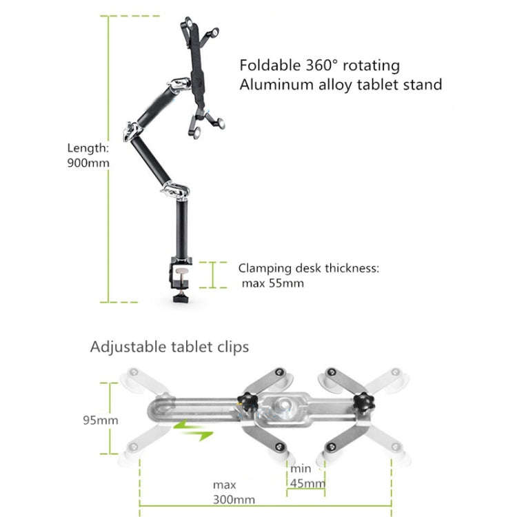 TB-03 Universal Desk Clamp Tablet Stand Aluminum Alloy Articulating Arm with 3-Section Folding & ...
