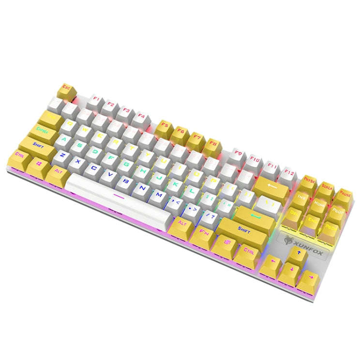 XUNFOX K80 87 Keys Wired Gaming Mechanical Illuminated Keyboard, Cable Length:1.5m, White Yellow,...