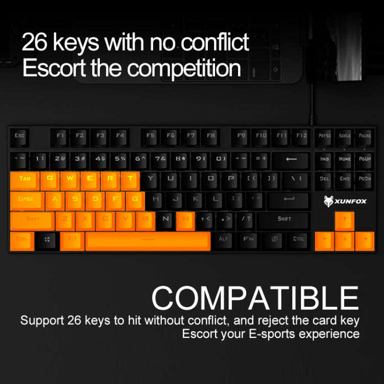 XUNFOX K80 87 Keys Wired Gaming Mechanical Illuminated Keyboard, Cable Length:1.5m, White Yellow,...