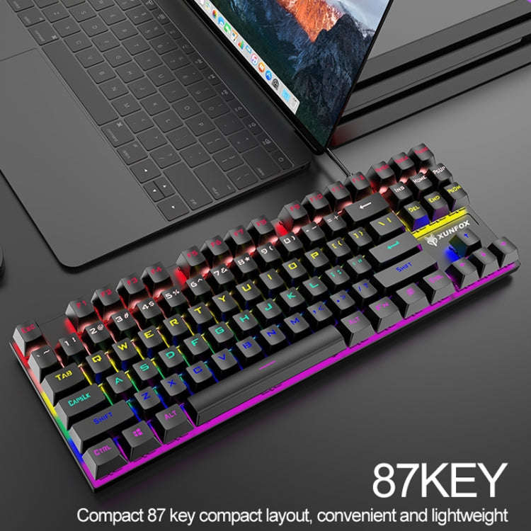 XUNFOX K80 87 Keys Wired Gaming Mechanical Illuminated Keyboard, Cable Length:1.5m, White Yellow,...