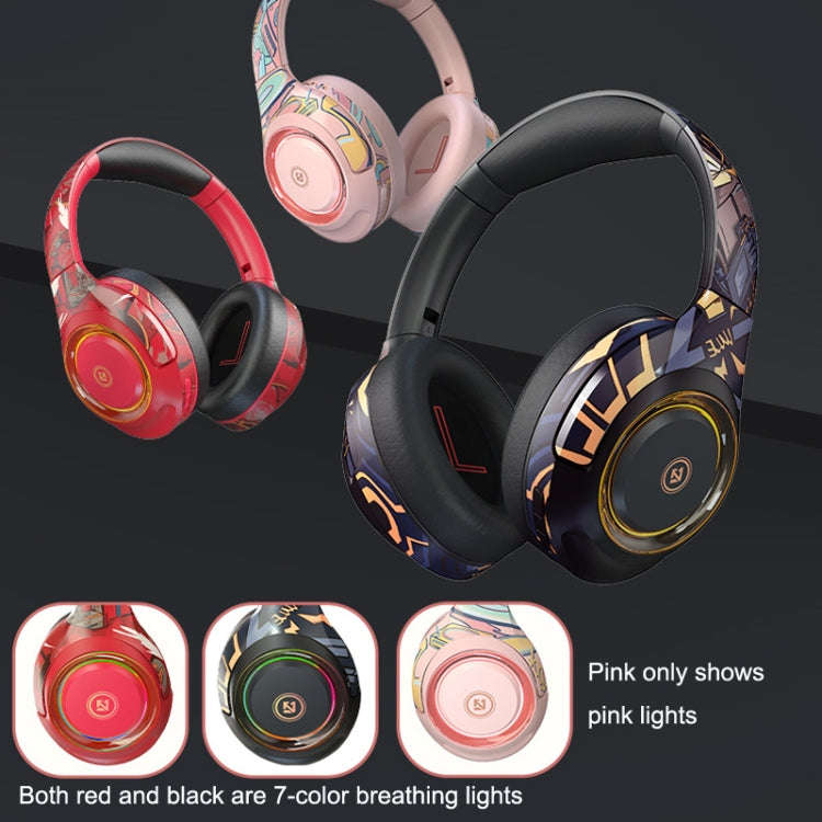 EL-A2 Gaming Ambient Light Folding Wireless Bluetooth Headset, Black, Pink, Red