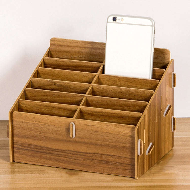 D-86 Office Conference Classroom Mobile Phone Storage Box, Style:, 12 Grids (Walnut), 12 Grids (O...