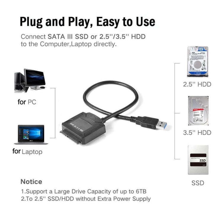 SATA To USB3.0 Easy Drive Cable External 2.5 / 3.5 Inch Hard Drive Adapter Cable