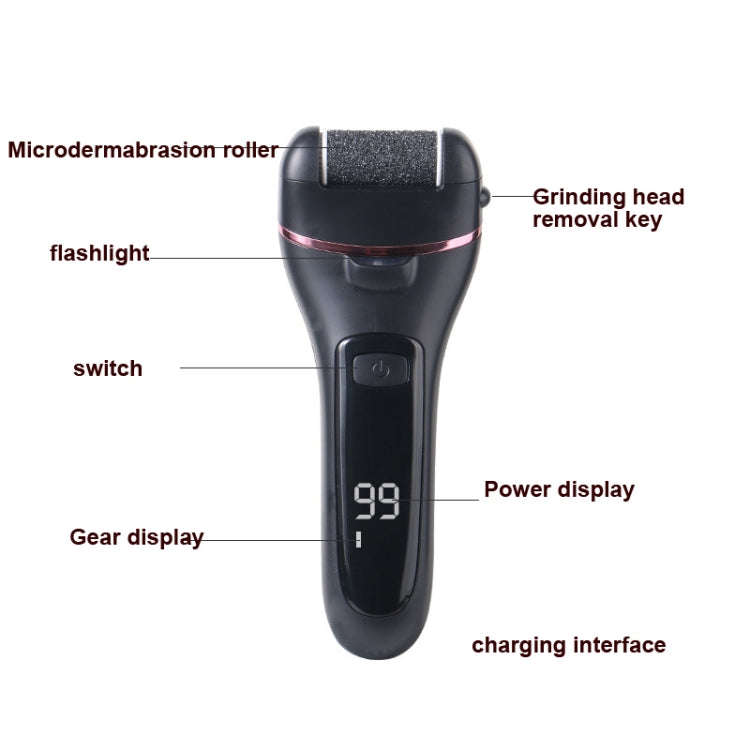 Electric Foot Grinder Digital Display Rechargeable Pedicure Peeling, Black