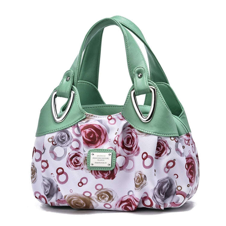 722 Women Soft Leather Handbag, Green handle Lily, Green Handle Rose, White Handle Green Flower, ...