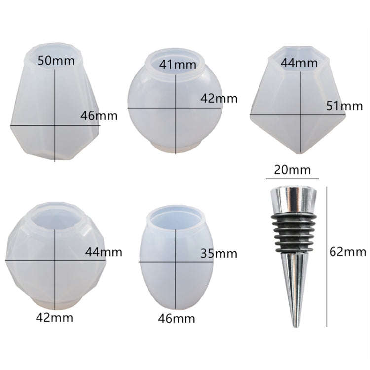DIY Crystal Epoxy Resin Red Wine Stopper Silicone Mold,Style:, 5 Molds+5 Red Wine Plug