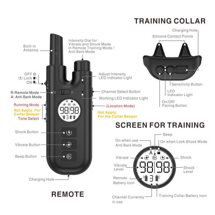 Intelligent Remote Control Dog Trainer Automatic Barking Stop Collar, Collar Black, Collar White