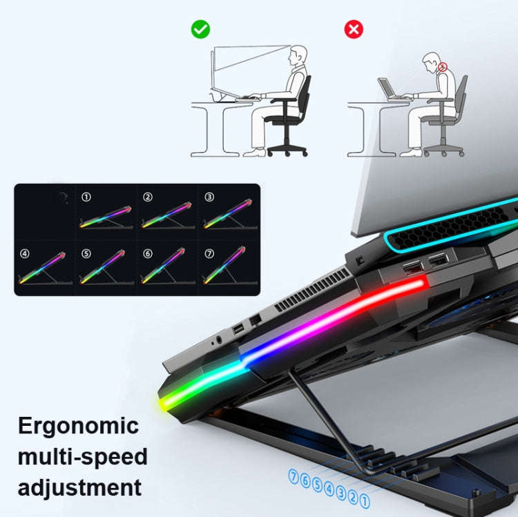 CoolCold  Five Fans 2 USB Ports Laptop Cooler Gaming Notebook Cool Stand,Version:, Touch Symphony...