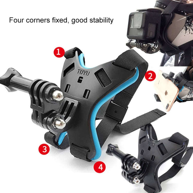 TUYU Motorcycle Helmet Chin Action Camera Mobile Phone Mounting Bracket, Black Bracket, Blue Brac...