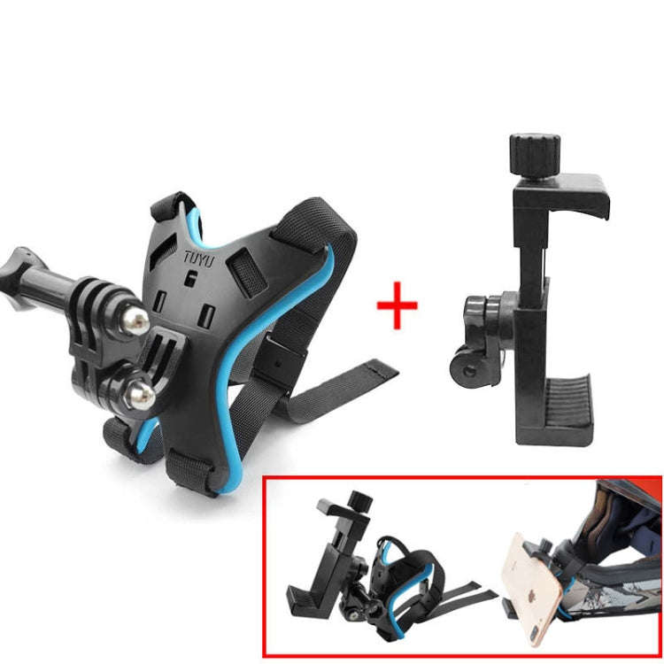 TUYU Motorcycle Helmet Chin Action Camera Mobile Phone Mounting Bracket, Black Bracket, Blue Brac...