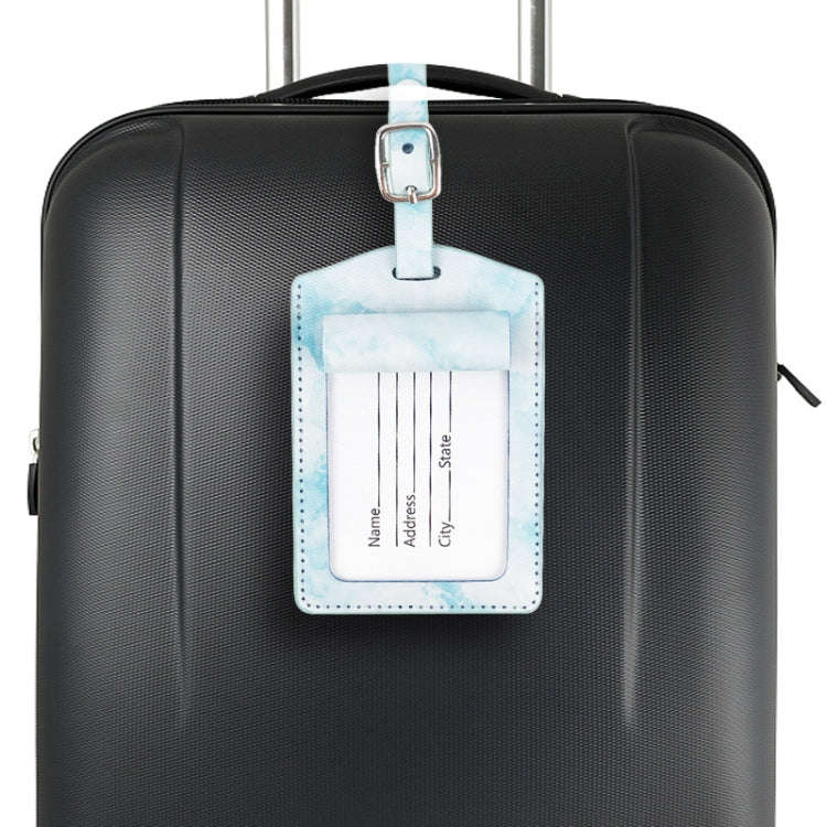 Marbled PU Leather Luggage Tag Oil Edge Sewing With Metal Hardware Buckle