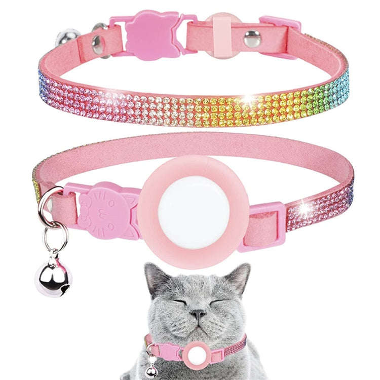 Rhinestone Pet Collar with Bell for AirTag 2nd Gen / AirTag 1st Gen Tracker Case, White Diamond B...